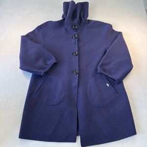Geiger Austria Purple Boiled Wool Jacket Funnel Neck Button Front Coat Size 38